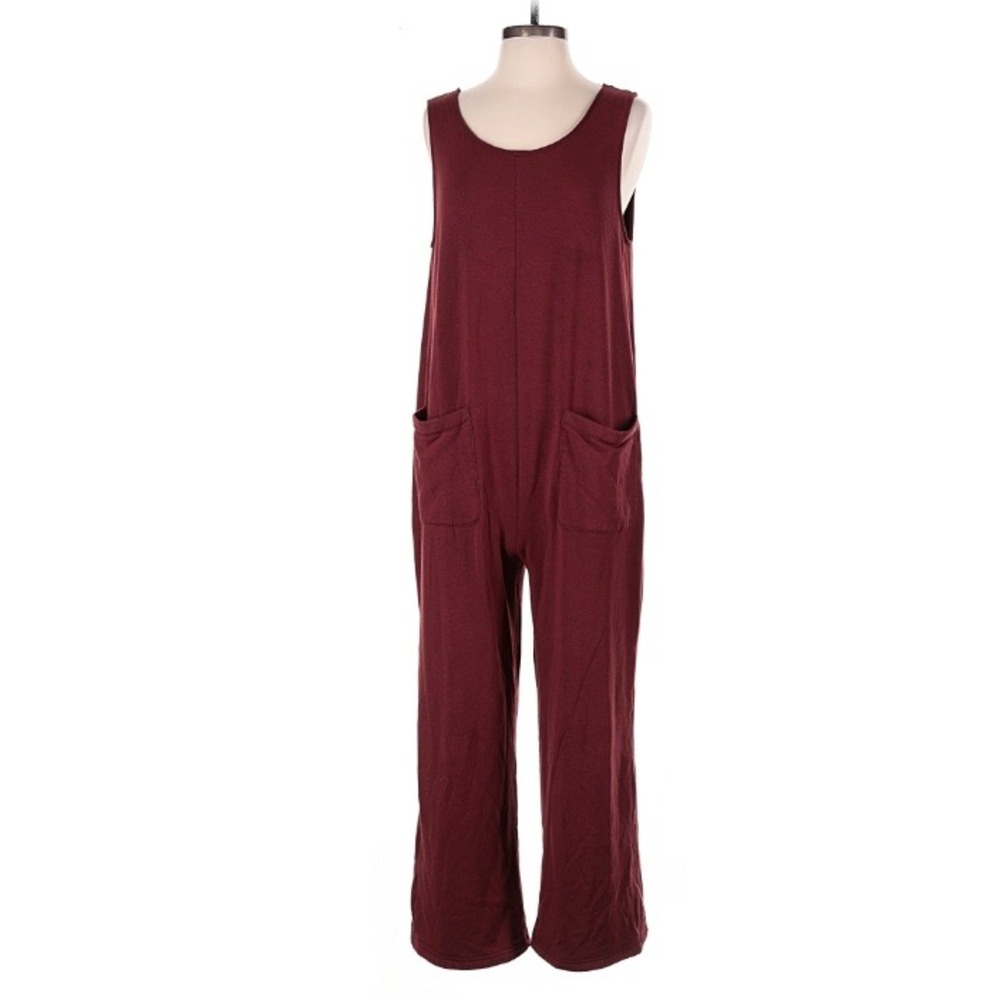Madewell Superbrushed Pull-On Jumpsuit Sleeveless Red Wide Leg Pockets Small
